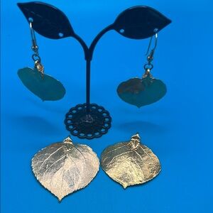 Gold Leaf Drop Earrings & 2 Pendants